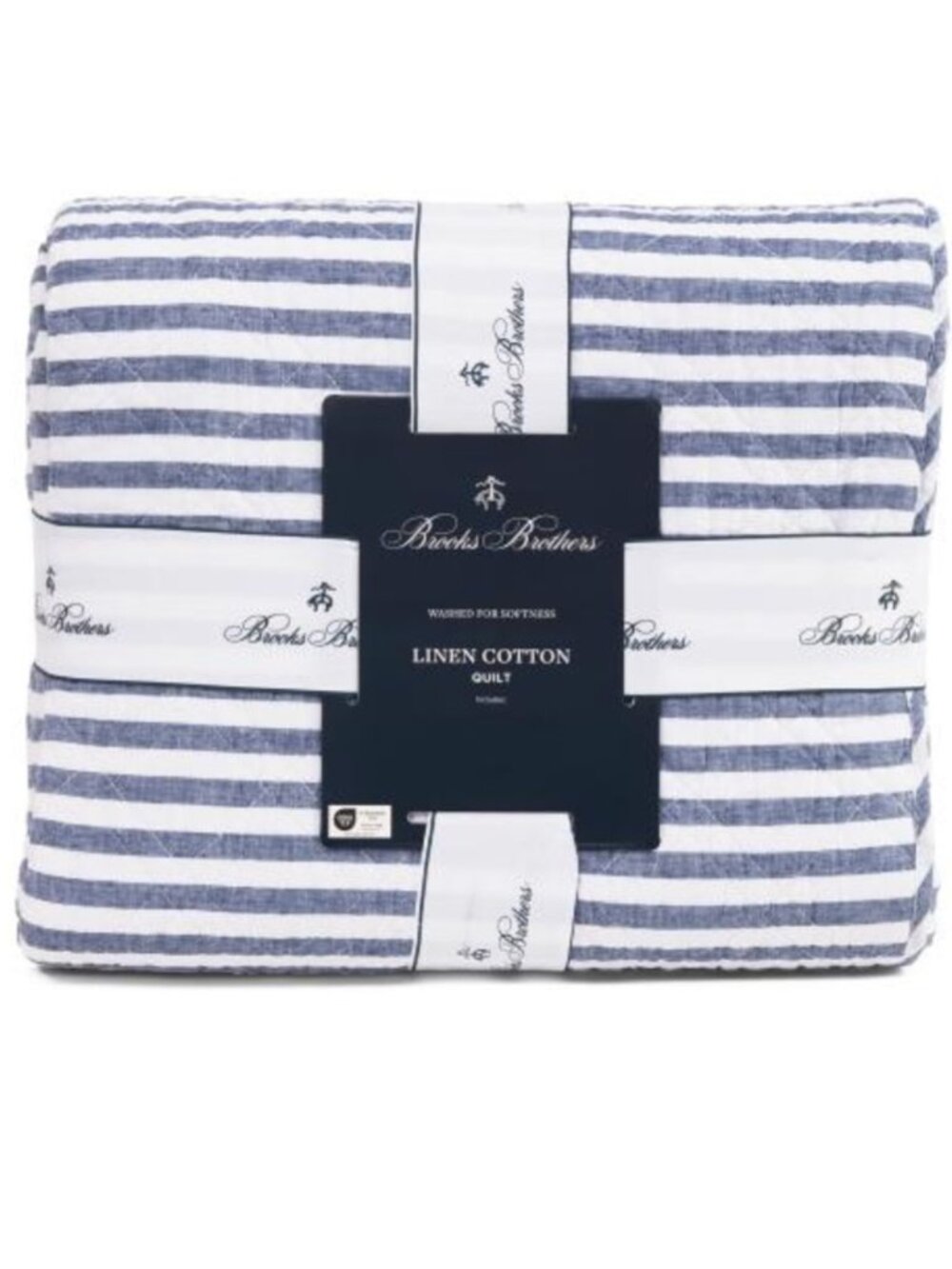 Brooks Brothers Navy and White Striped Linen-Cotton Quilt Set